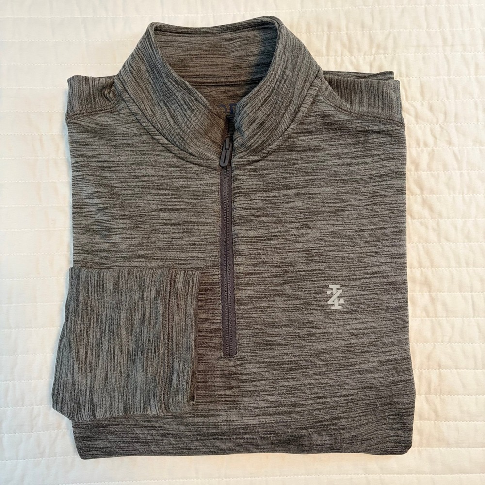 IZOD Golf Quarter Zip Heathered Gray Performance Long Sleeve Pullover Mens Large